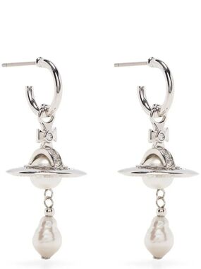 Vivienne Westwood Silver Orb Drop Earrings with  Pearl